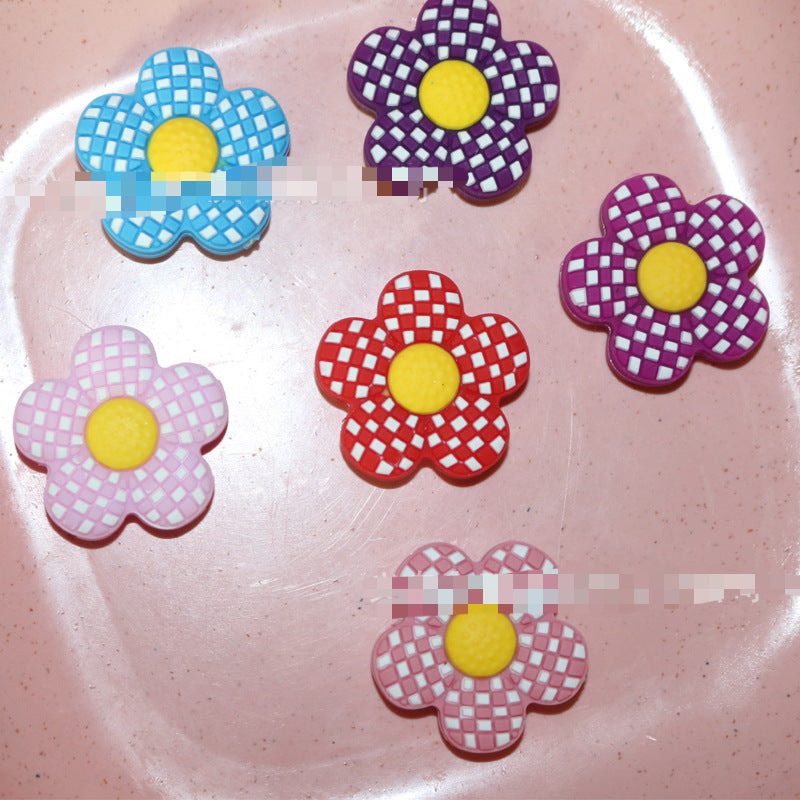 Checkerboard Flower Silicone Beads-10PCS