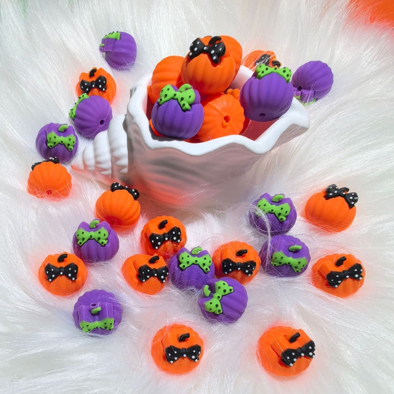 3D Pumpkin Braid Silicone Cartoon Beads -10PCS