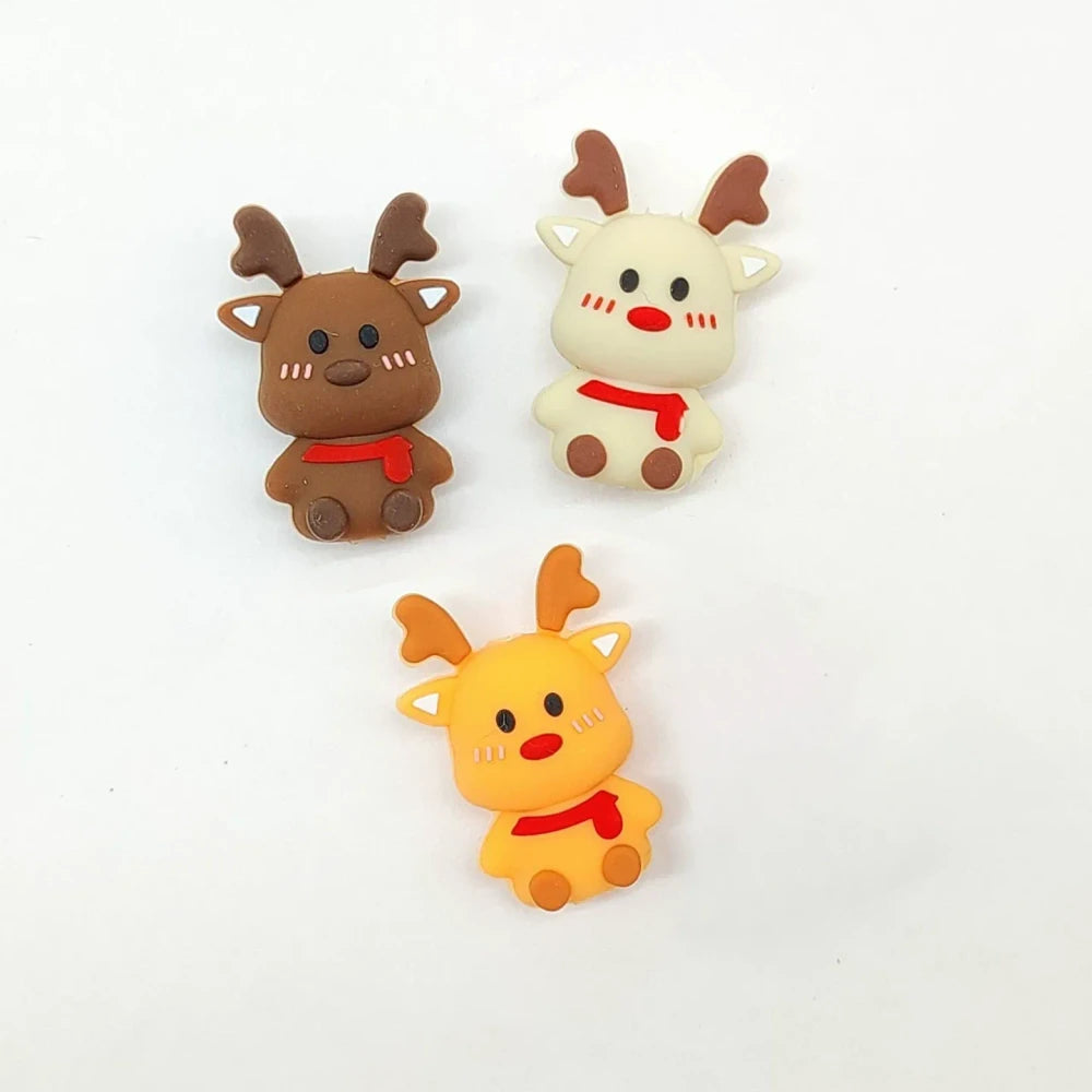 3D Christmas Reindeer Silicone Focal Beads for DIY Keychains Bracelet Pens