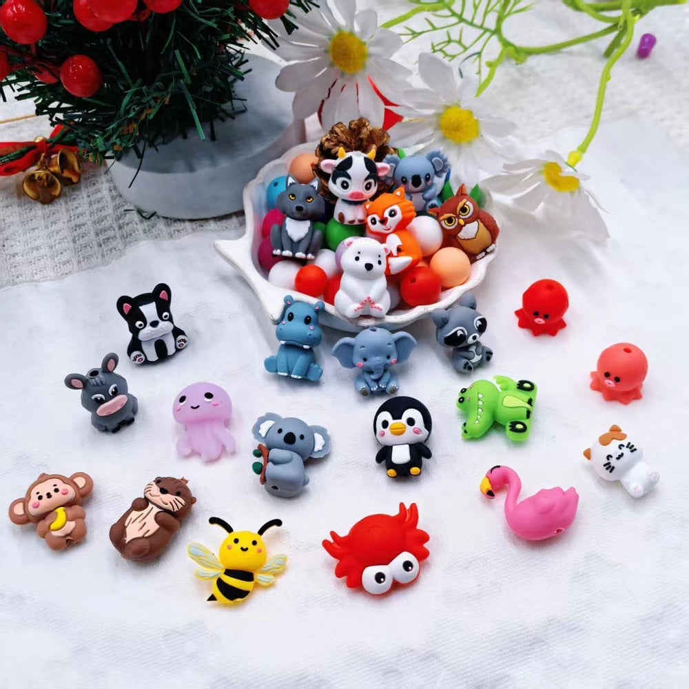 3D Animals Silicone Focal Beads for DIY Pens Keychains