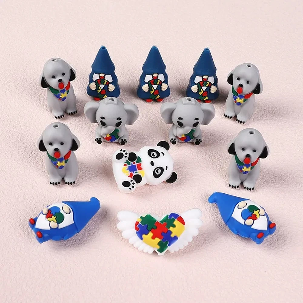 3D Autism Silicone Focal Beads for DIY Pens Keychains