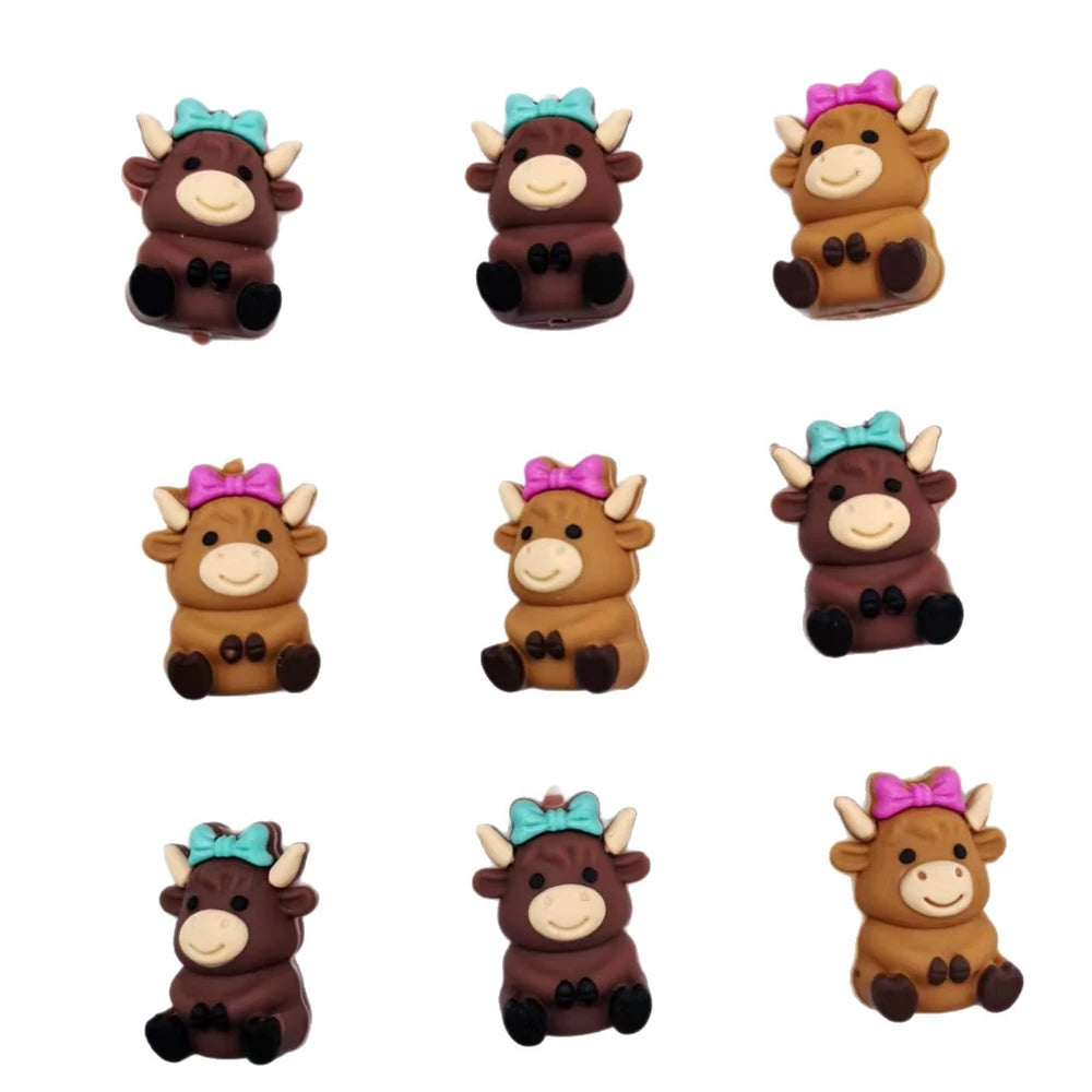 3D Baby Cow Doll Silicone Focal Beads for DIY Pens Keychains