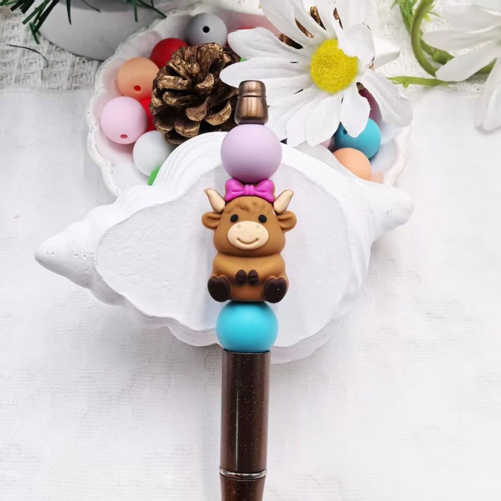 3D Baby Cow Doll Silicone Focal Beads for DIY Pens Keychains