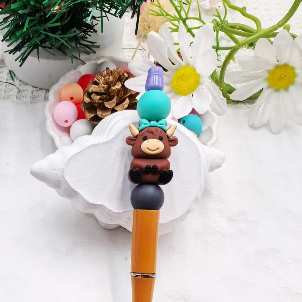3D Baby Cow Doll Silicone Focal Beads for DIY Pens Keychains