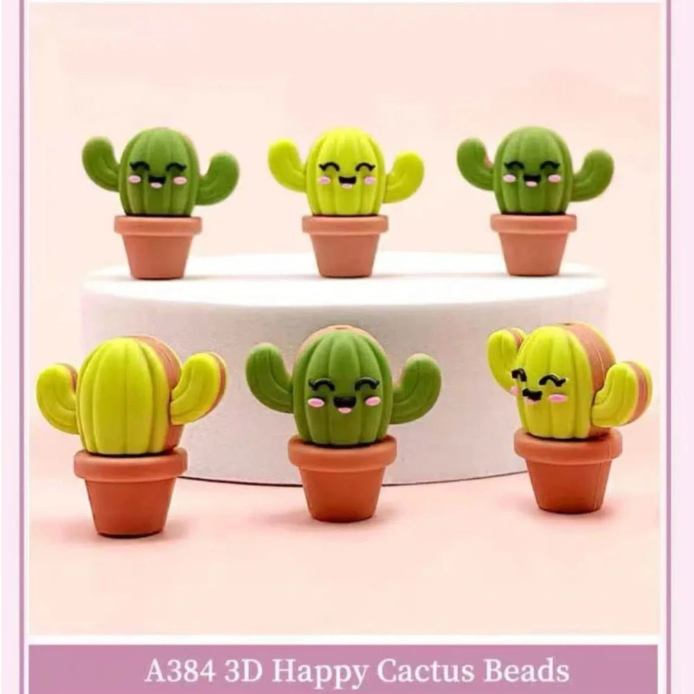 3D Cactus Silicone Focal Beads for DIY Keychains Bracelet Pens