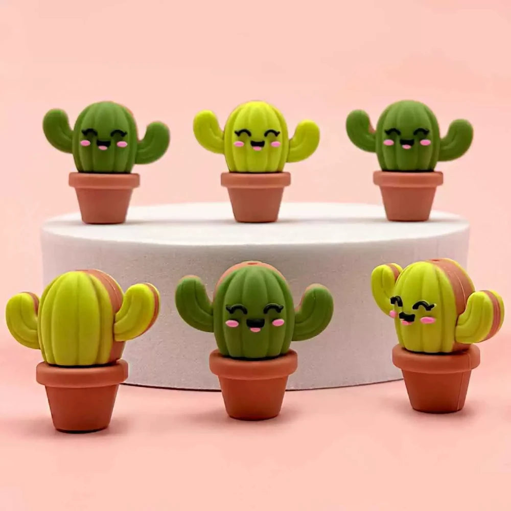 3D Cactus Silicone Focal Beads for DIY Keychains Bracelet Pens