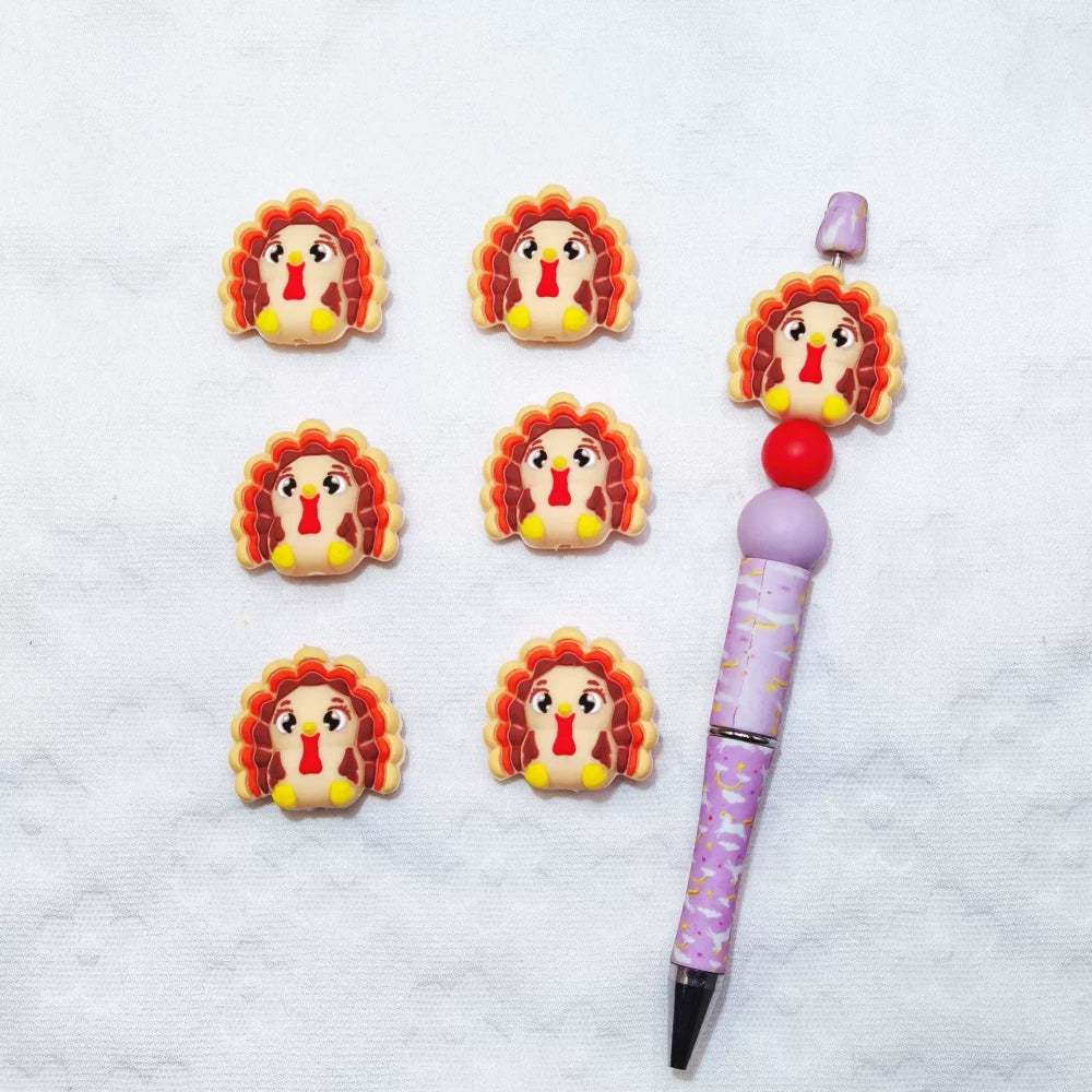 3D Chicken Silicone Focal Beads for DIY Pens Bracelet Keychains