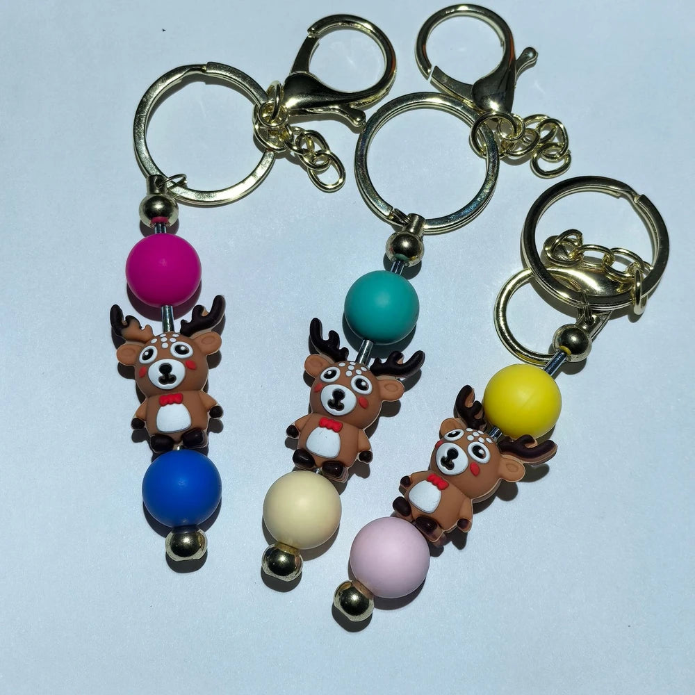 3D Christmas Reindeer Silicone Focal Beads for DIY Pens Keychain