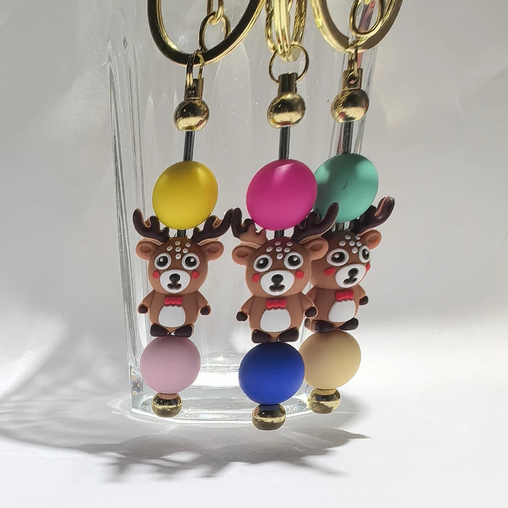 3D Christmas Reindeer Silicone Focal Beads for DIY Pens Keychain
