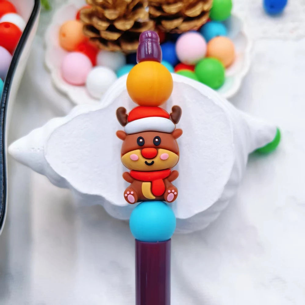 3D Christmas Reindeer Silicone Focal Beads for DIY Pens Keychain Bracelet