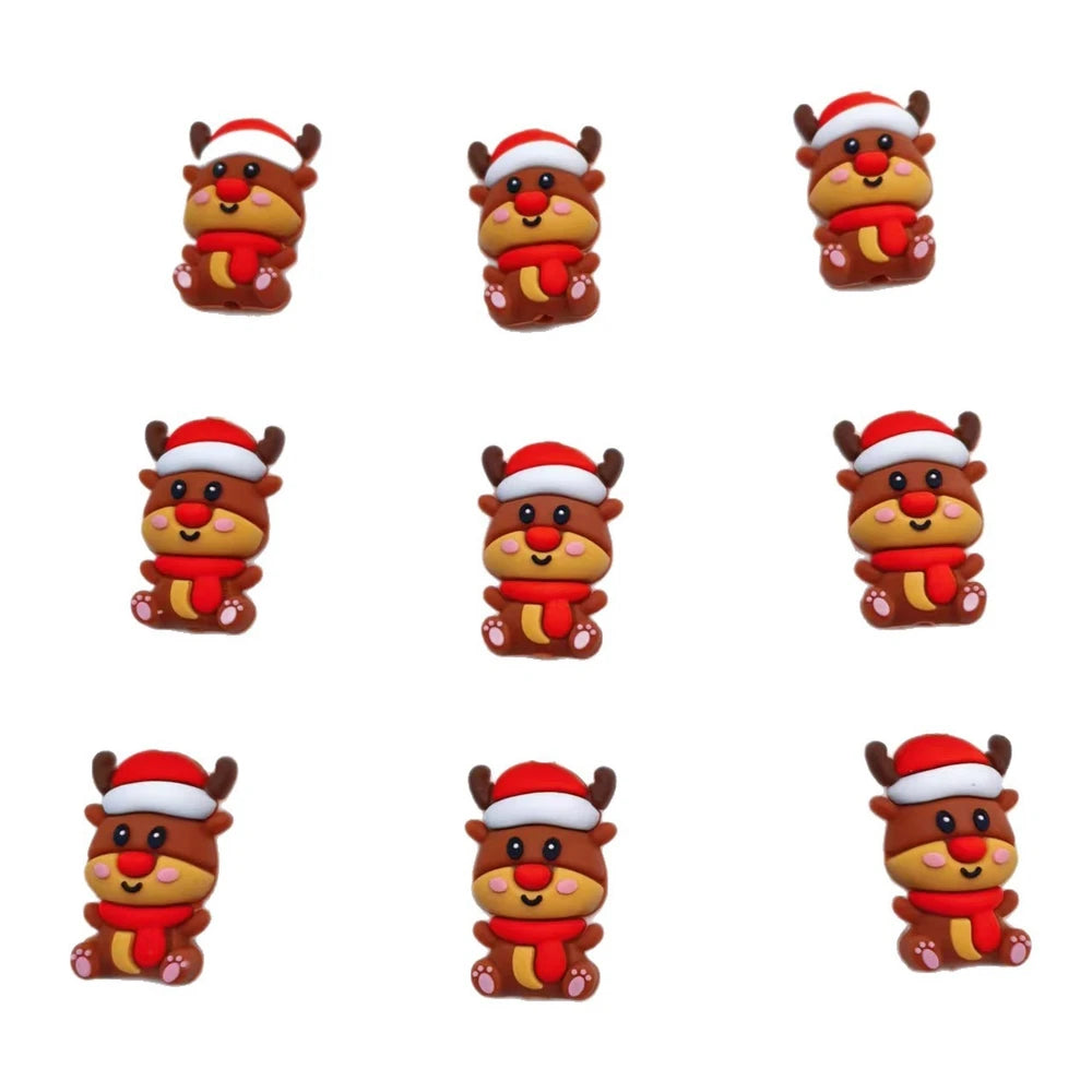 3D Christmas Reindeer Silicone Focal Beads for DIY Pens Keychain Bracelet