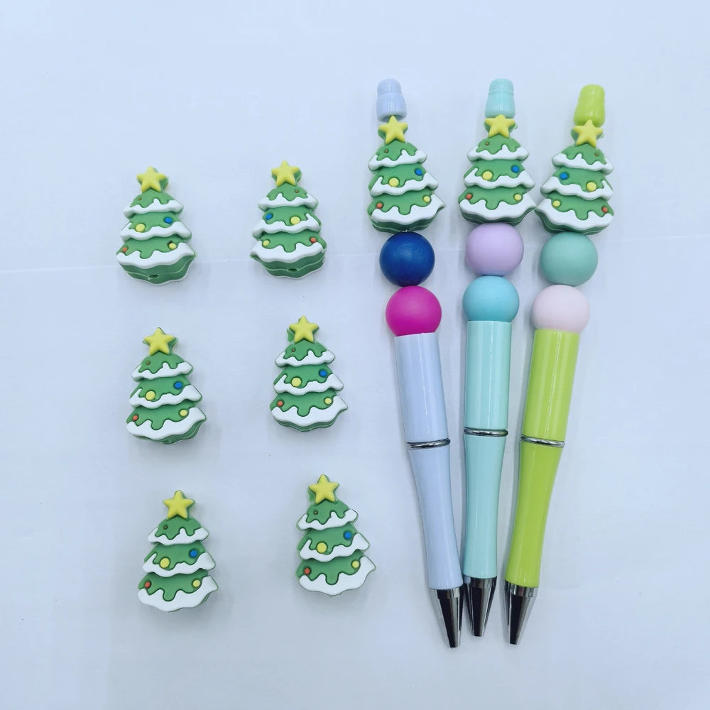3D Christmas Tree Silicone Focal Beads for DIY Pens Bracelet Keychains