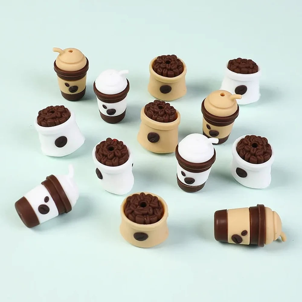 3D Coffee Cup Silicone Focal Beads for DIY Pens Keychains