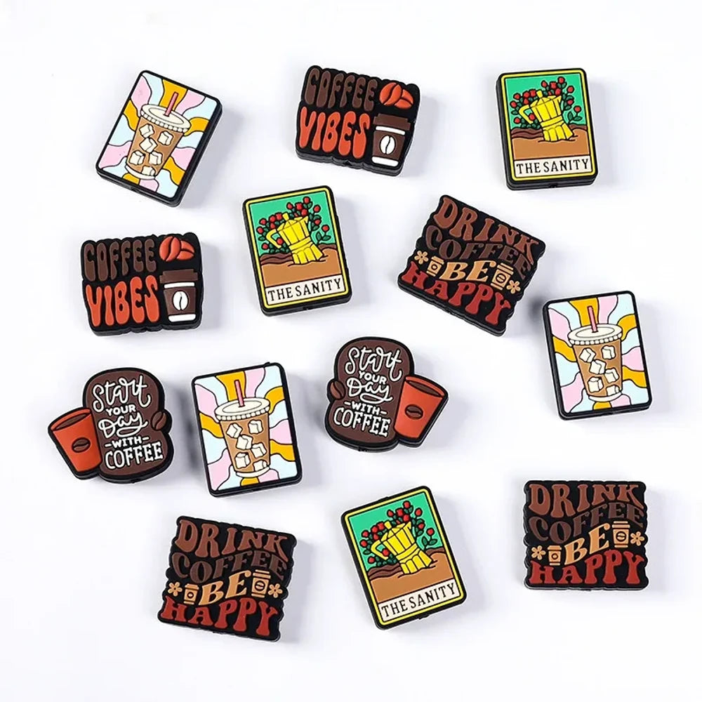 Flatback Coffee Series Silicone Focal Beads for DIY Pens Keychains