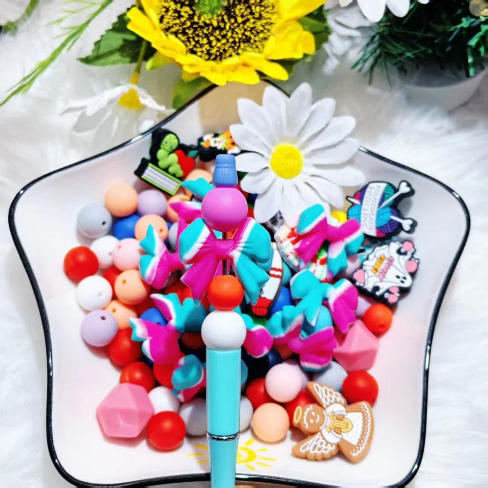 3D Colorful Bowtie Silicone Focal Beads for DIY Pens Bracelet Keychains