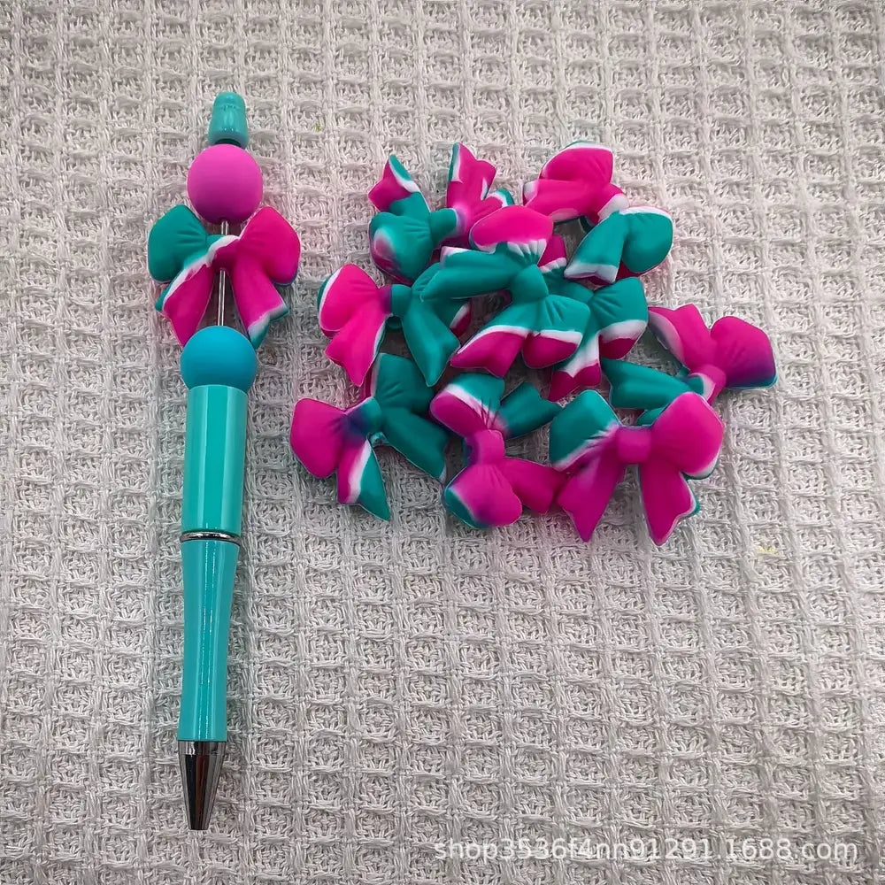 3D Colorful Bowtie Silicone Focal Beads for DIY Pens Keychains