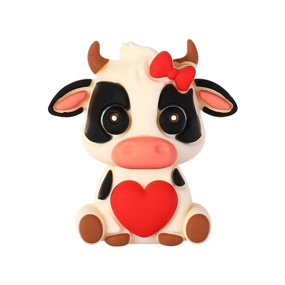 3D Creative Heart Cow Silicone Focal Beads for Valentine's Day