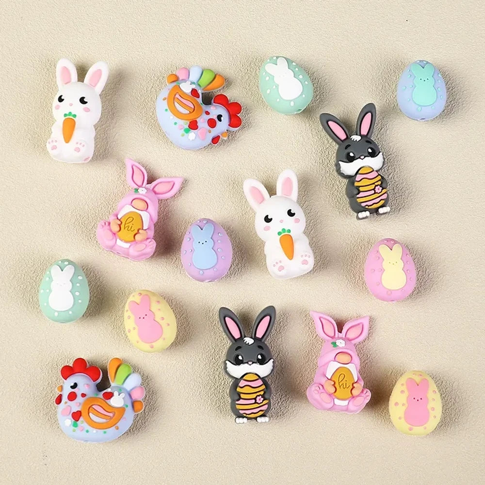 3D Easter Cute Bunny Silicone Focal Beads for Pens Keychains