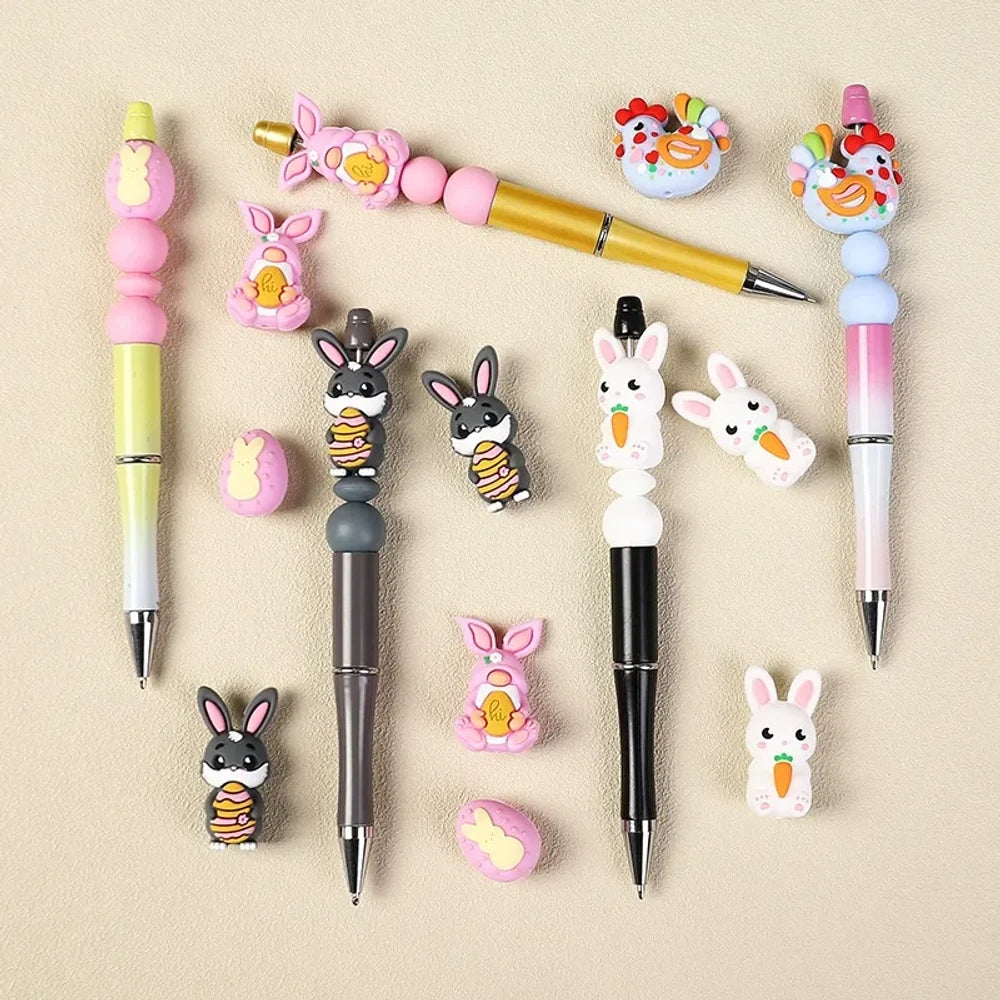 3D Easter Cute Bunny Silicone Focal Beads for Pens Keychains