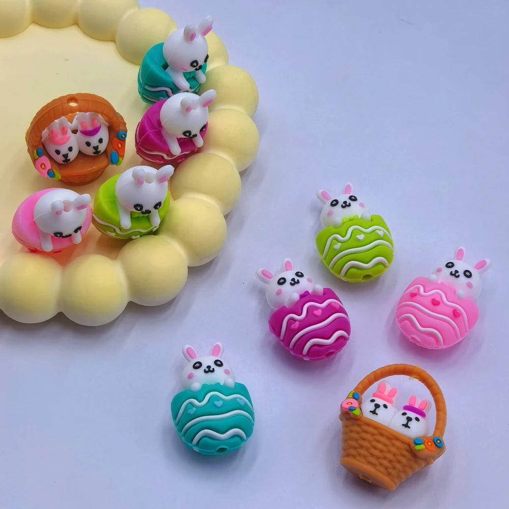 3D Easter Egg Easter Bunny Silicone Focal Beads for DIY Pens Bracelet Keychains