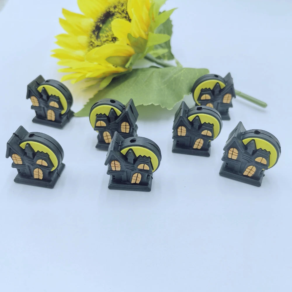 3D Halloween Haunted House Silicone Focal Beads for DIY Pens Bracelet Keychains