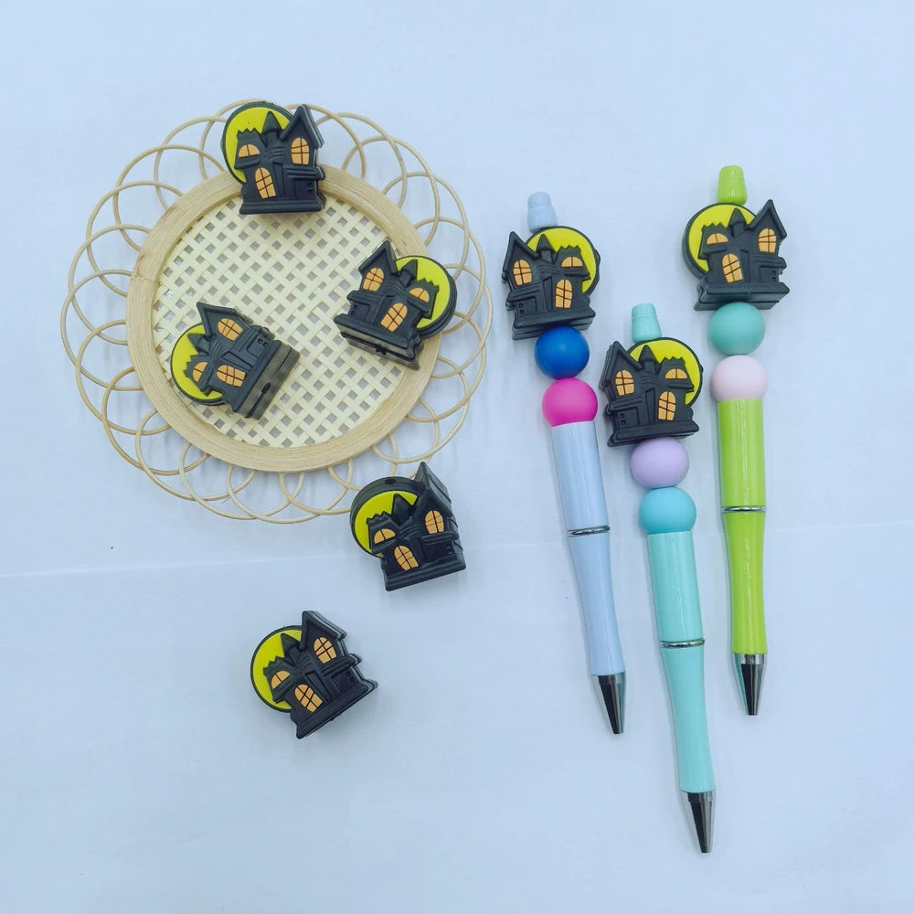 3D Halloween Haunted House Silicone Focal Beads for DIY Pens Bracelet Keychains