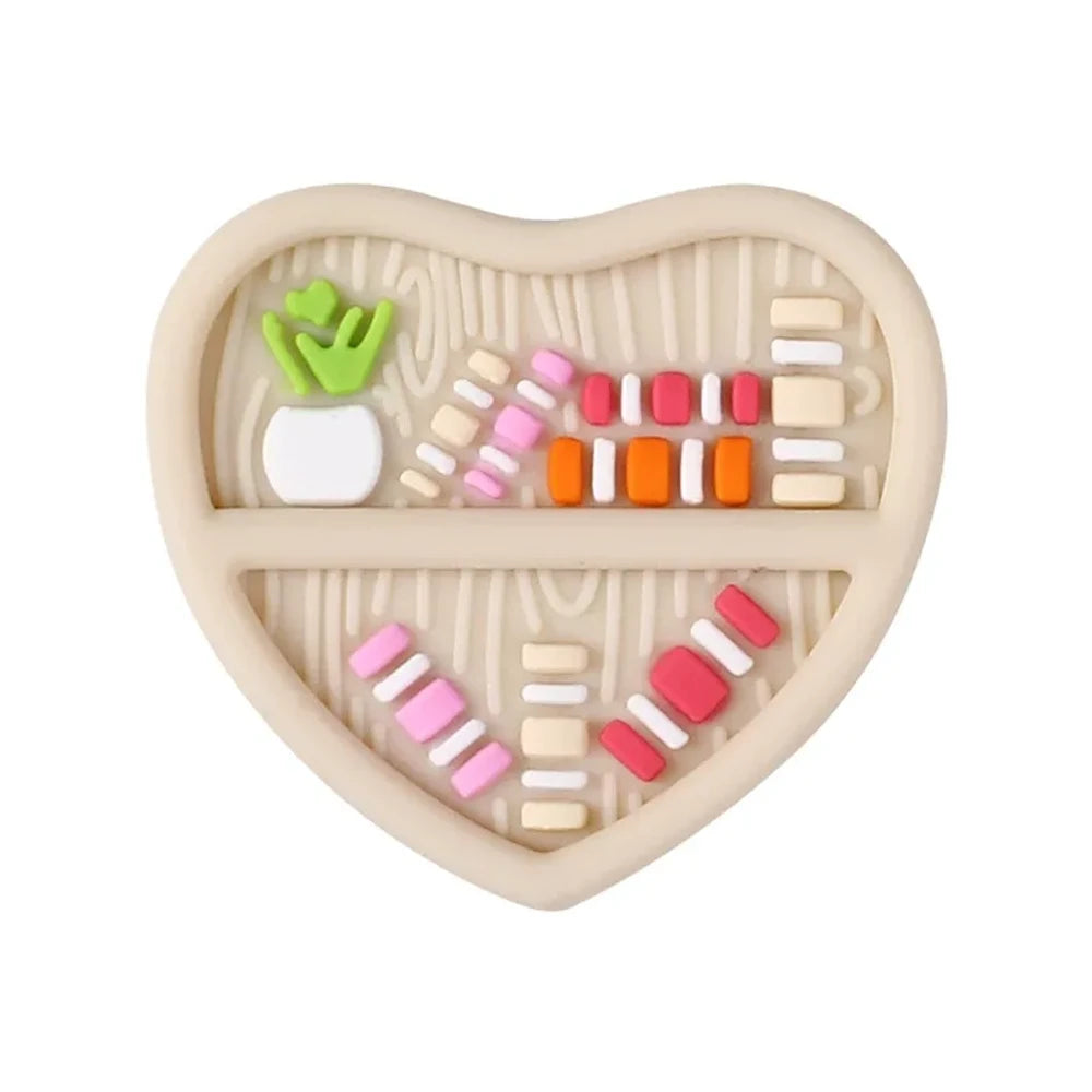 3D Heart-Shaped Bookshelf with Wood Grain Silicone Focal Beads for DIY Keychains