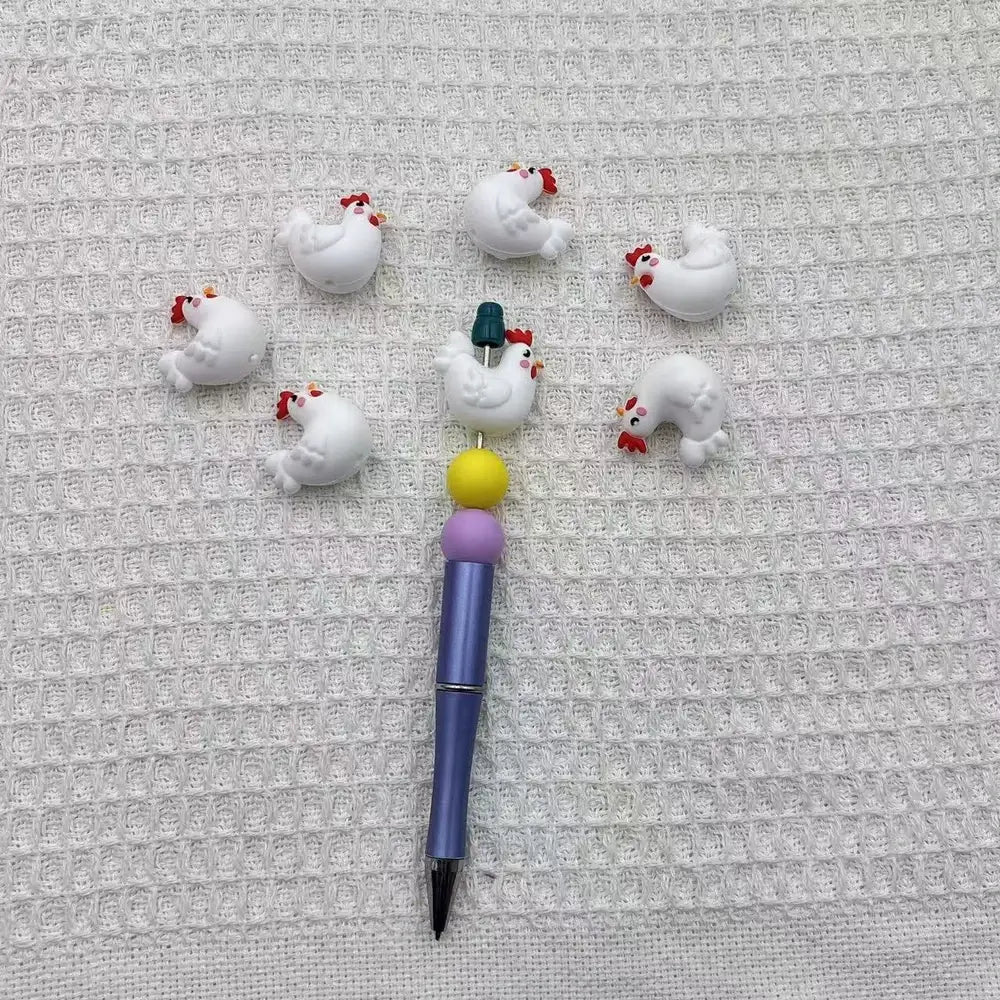 3D Hen Silicone Focal Beads for DIY Pens Keychain