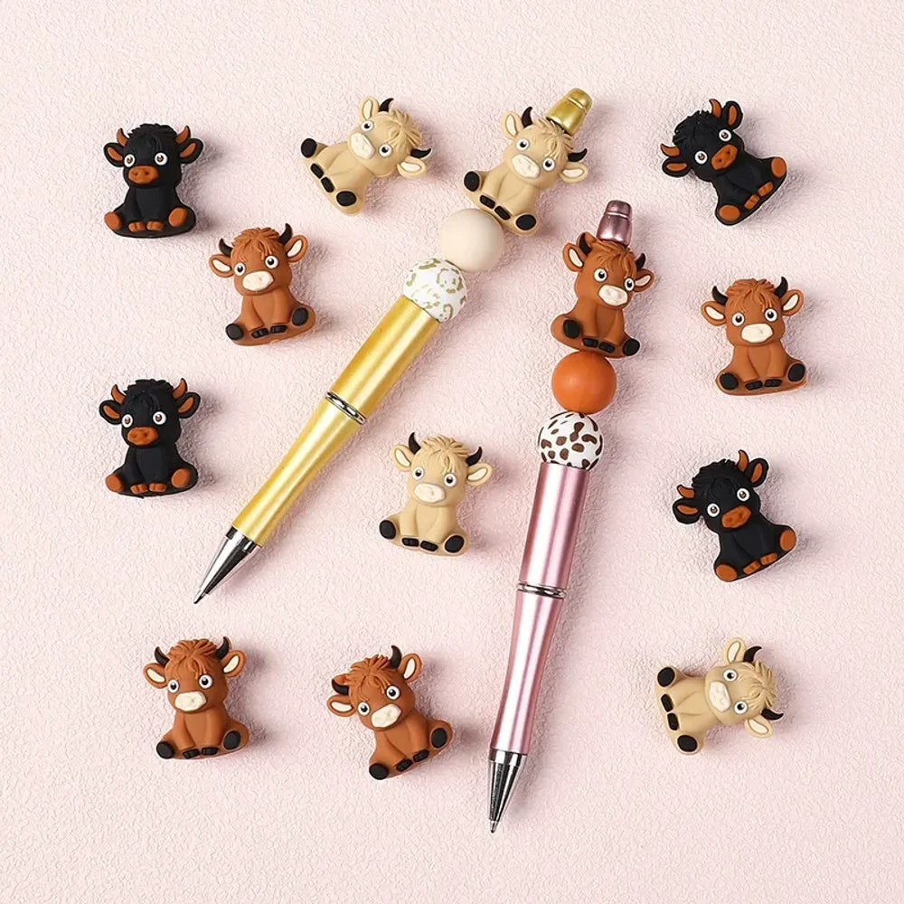3D Highland Cattle Silicone Focal Beads for DIY Keychains