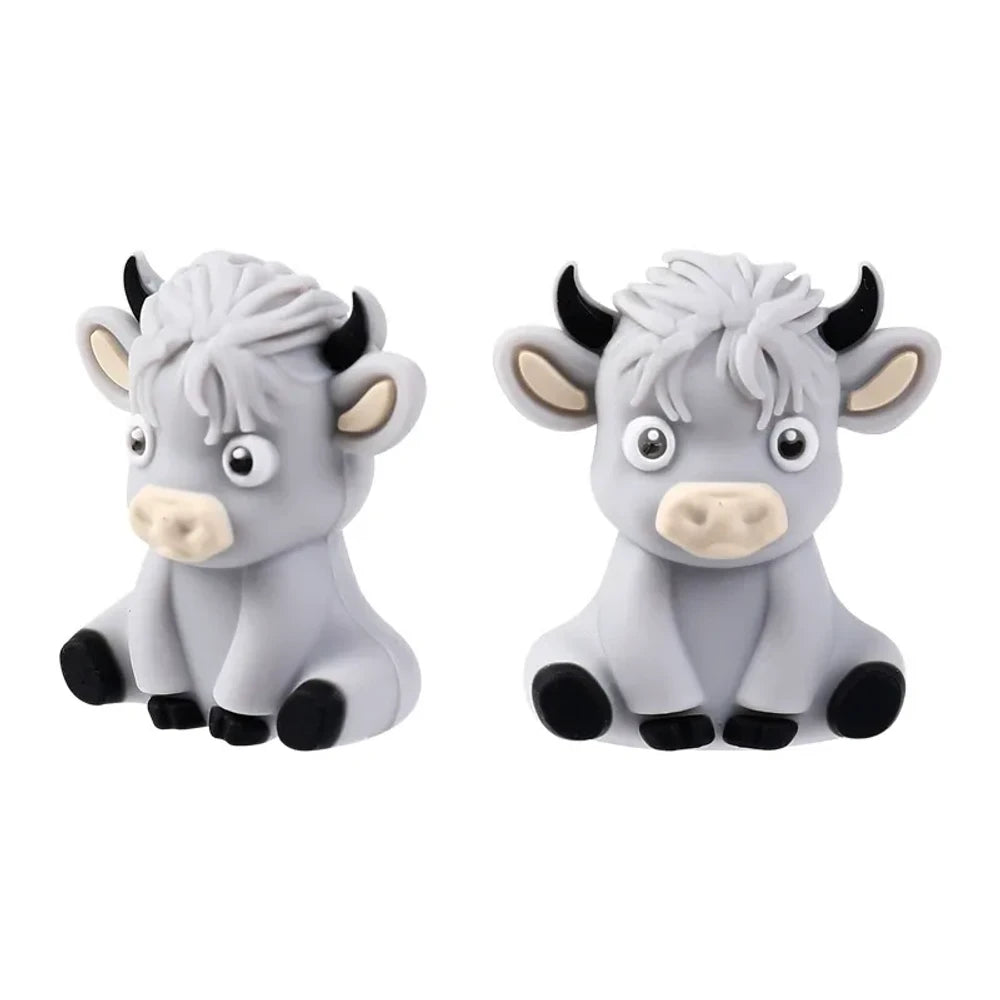 3D Highland Cattle Silicone Focal Beads for DIY Keychains