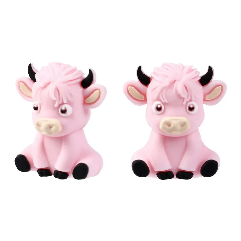3D Highland Cattle Silicone Focal Beads for DIY Keychains