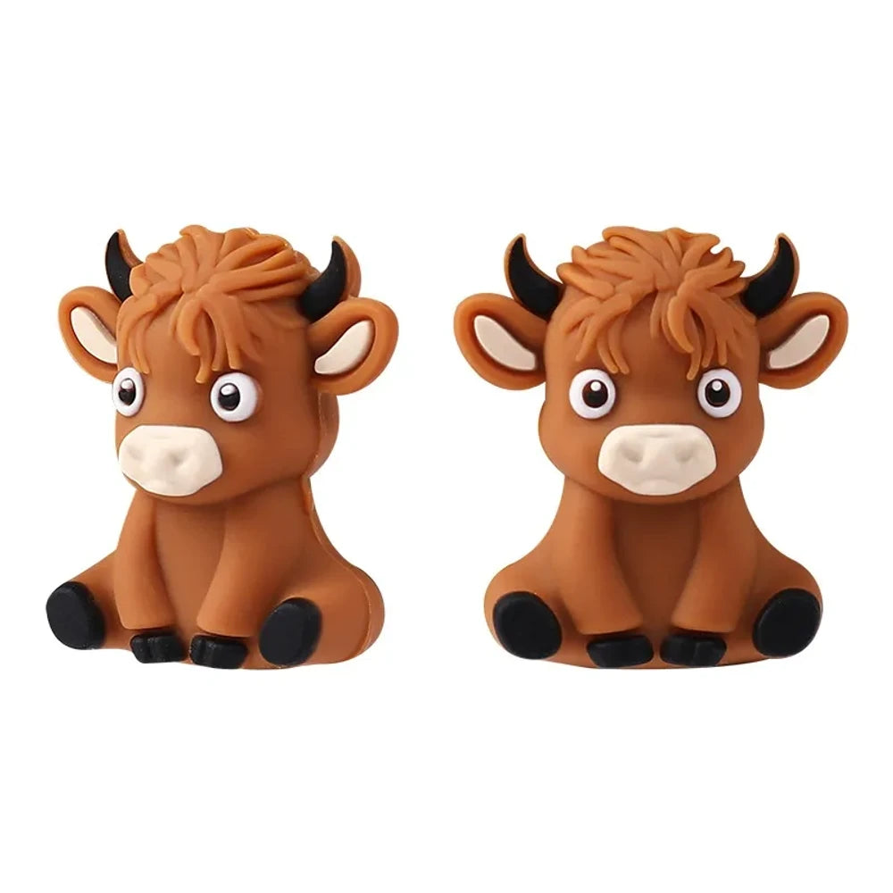 3D Highland Cattle Silicone Focal Beads for DIY Keychains