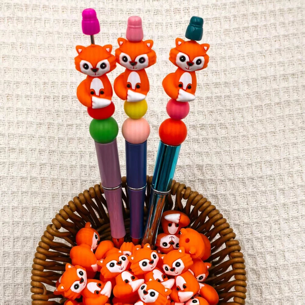 3D Little Fox Silicone Focal Beads for DIY Pens Keychain