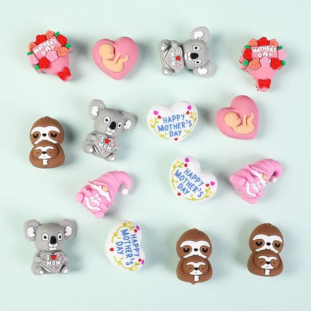 3D Mother's Day Silicone Focal Beads for DIY Pens Keychains