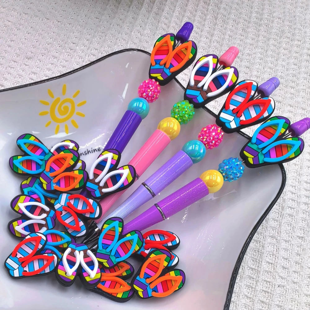 3D Multi Color Flip Flops Silicone Focal Beads for DIY Pens Keychains