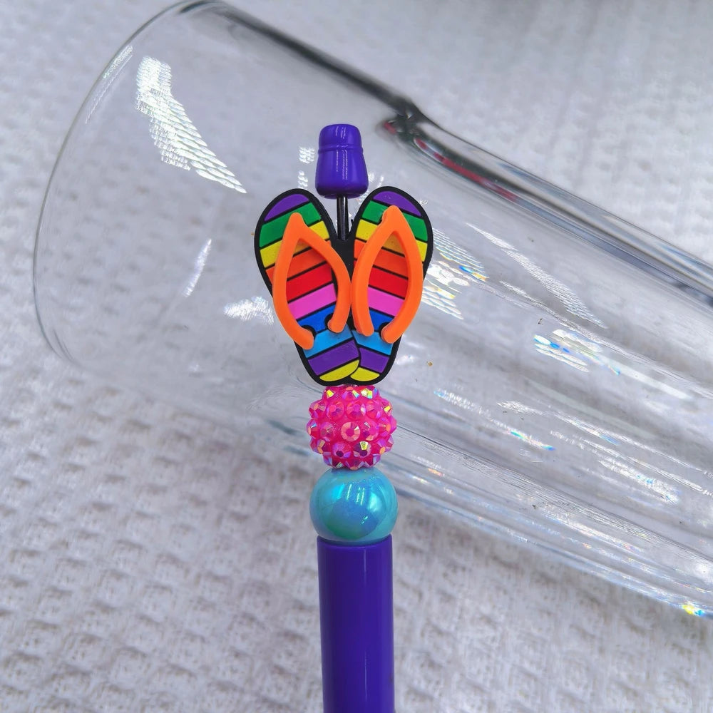 3D Multi Color Flip Flops Silicone Focal Beads for DIY Pens Keychains