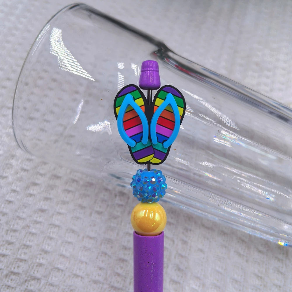 3D Multi Color Flip Flops Silicone Focal Beads for DIY Pens Keychains