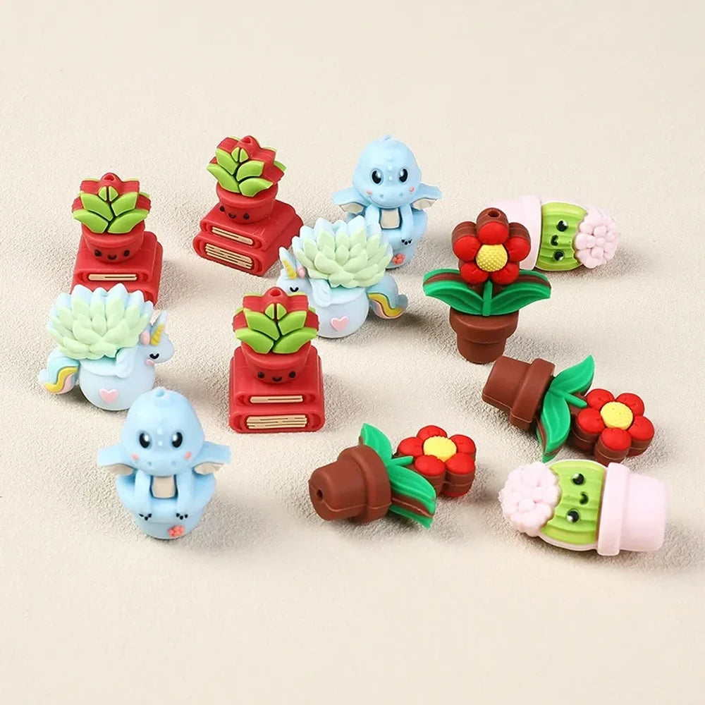 3D Plants Silicone Focal Beads for DIY Pens Keychains