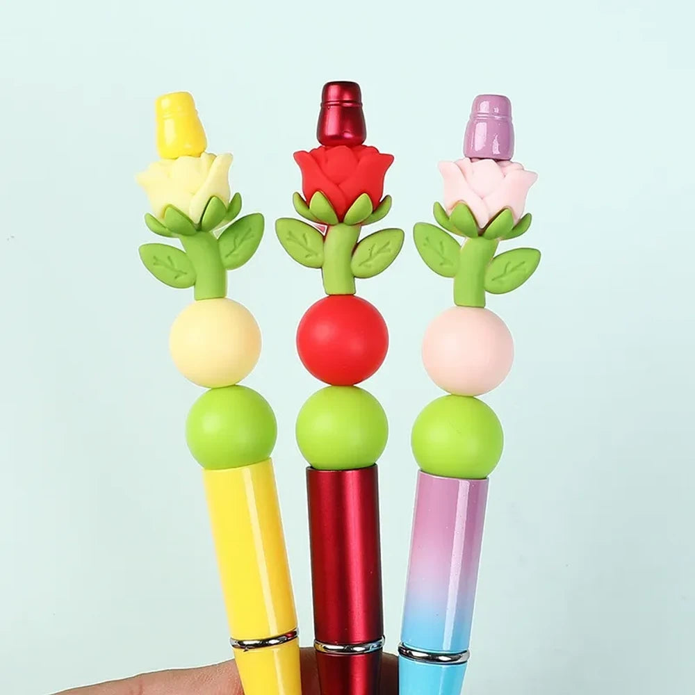 3D Rose Silicone Focal Beads for DIY Pens Keychains