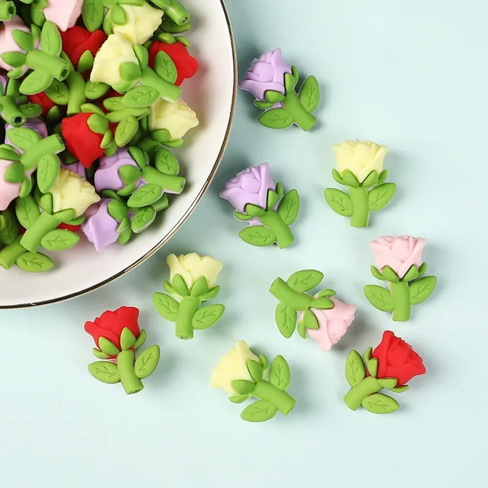 3D Rose Silicone Focal Beads for DIY Pens Keychains