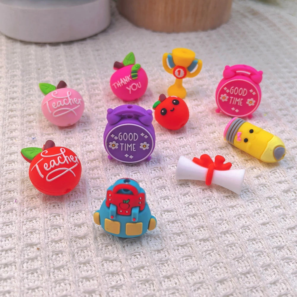 3D School Students and Teachers Series Silicone Focal Beads for DIY Pens Bracelet Keychains