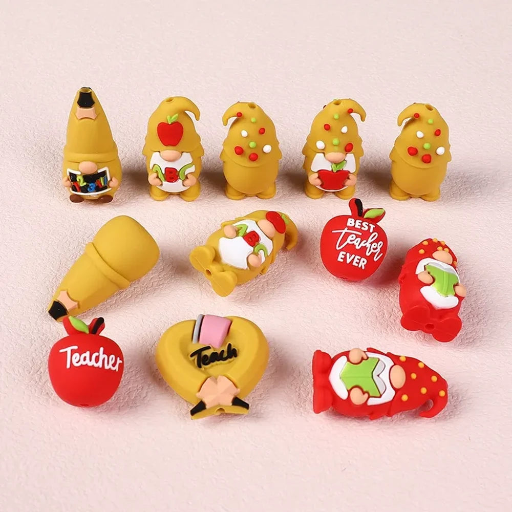 3D Teacher Gnome Silicone Focal Beads for DIY Pens Bracelet
