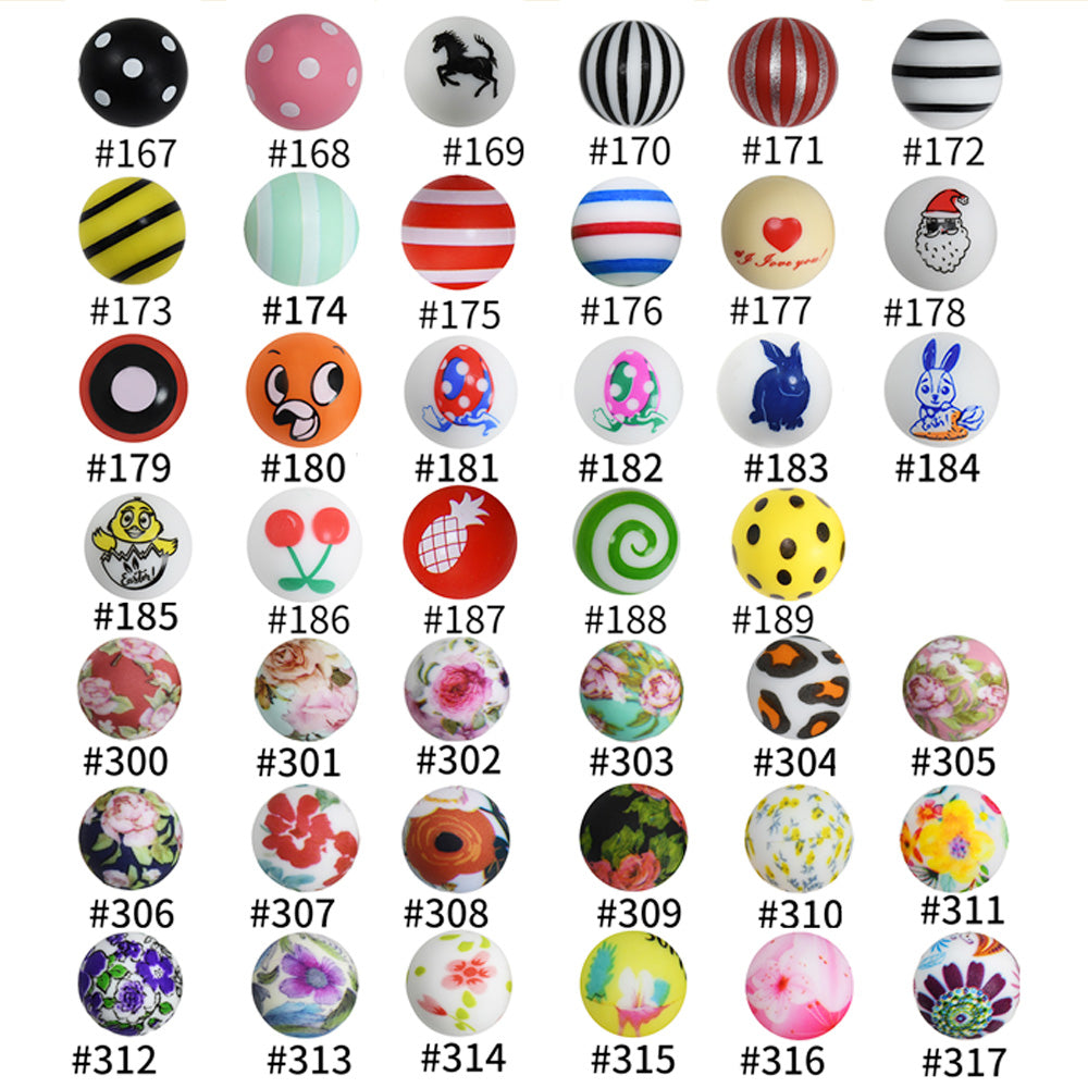 16mm Print Silicone Beads Colorful Silicone Water Transfer Beads-50PCS