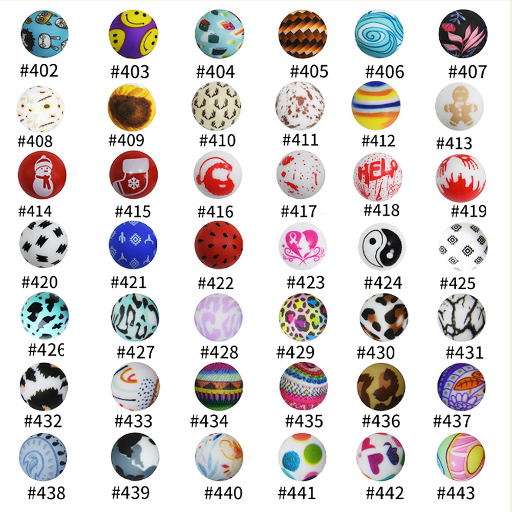 16mm Print Silicone Beads Colorful Silicone Water Transfer Beads-50PCS