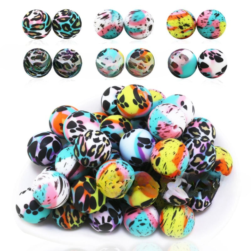 Leopard Print Water Transfer Silicone Beads-50PCS