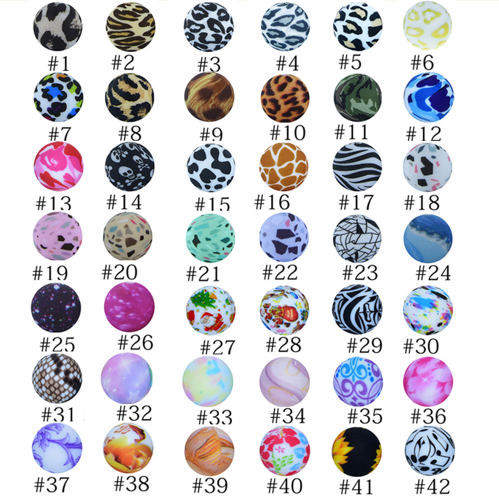 16mm Print Silicone Beads Colorful Silicone Water Transfer Beads-50PCS