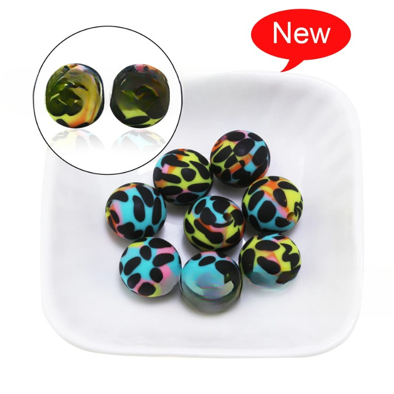 Leopard Print Water Transfer Silicone Beads-50PCS