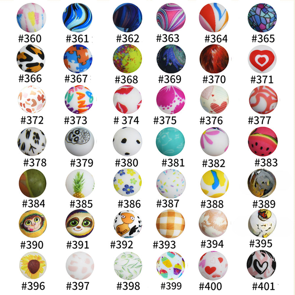 16mm Print Silicone Beads Colorful Silicone Water Transfer Beads-50PCS