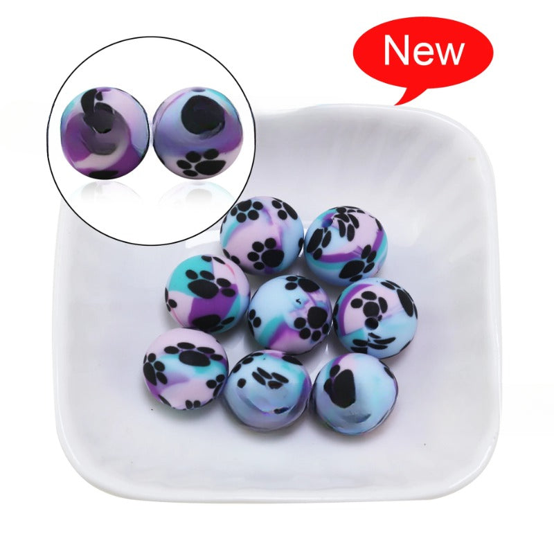 Leopard Print Water Transfer Silicone Beads-50PCS