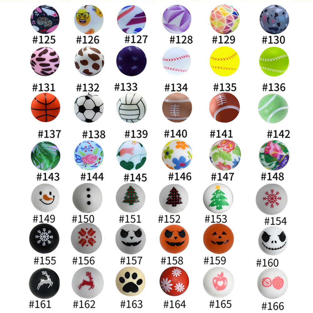 Print Silicone Beads Colorful Silicone Water Transfer Beads 16mm-50PCS